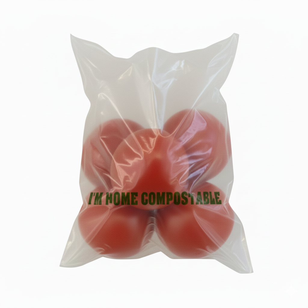 Home compost bags with tomatoes blank