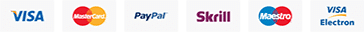 Accepted payment methods: Visa, Mastercard, PayPal, Skrill, Maestro and Visa Electron
